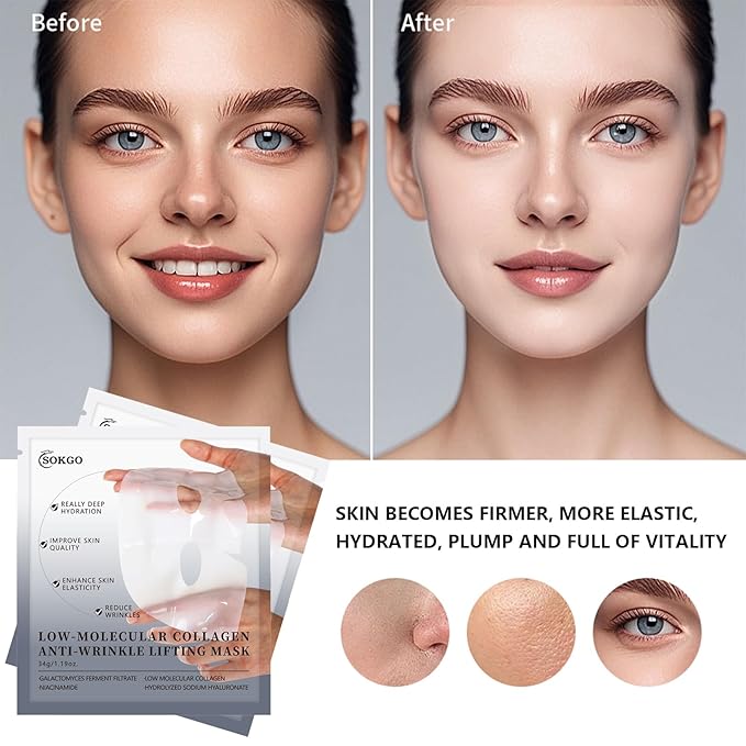 Low Molecular Weight Collagen Overnight Hydrogel Mask, Enhances Skin Elasticity, Reduces Pores, Transforms from White to Transparent Upon Absorption Skin Care Treatment,