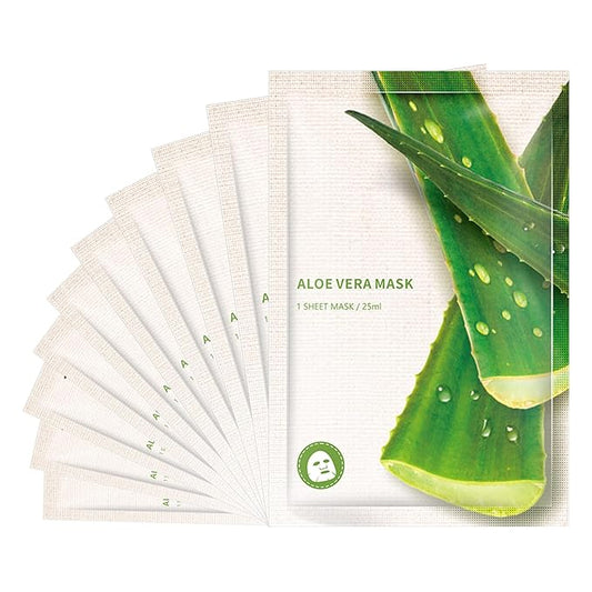 Facial Masks Skincare for Women,Aloe Vera Moisturize Face Mask Sheet for Girl,Hydrating Face Mask for All Skin Types,Dry Skin & Sensitive Skin (10-Packs)
