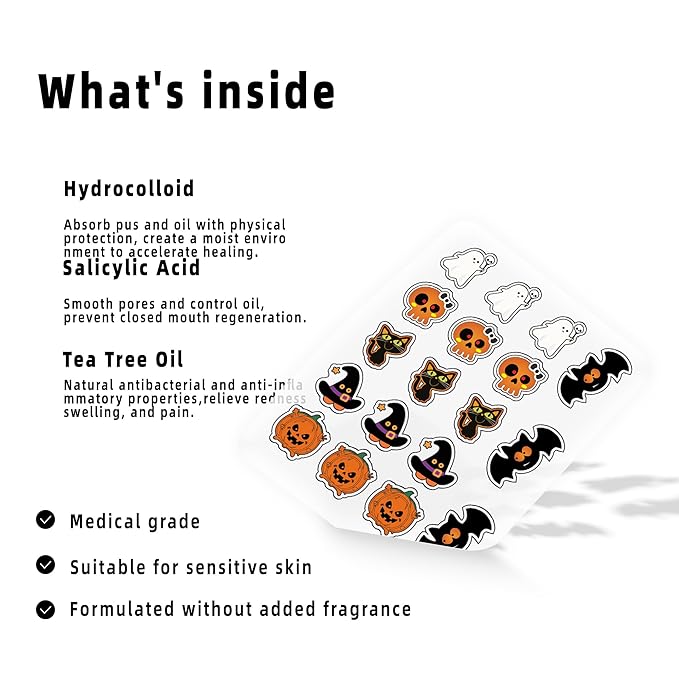 Pimple Patches, Halloween Acne Patch for Zits and Blemishes,Hydrocolloid Acne Pimple Patches for Covering Zits and Blemishes(90 patches)