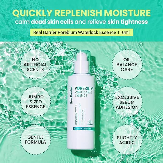 Real Barrier | Porebium Waterlock Essence | Dead Skin Cell Peeling | Face Moisturizer for Sensitive Skin | Pore Cleanser Essence | Hydrating Face Toner | Korean Facial Skincare | 3.71 fl oz (110ml)