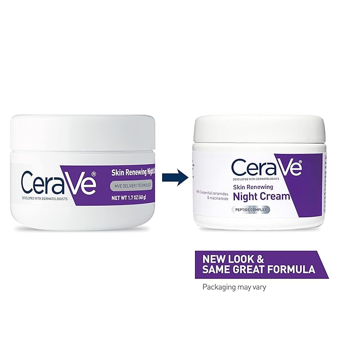 CeraVe Skin Renewing Night Cream, Niacinamide, Peptide Complex, and Hyaluronic Acid Moisturizer for Face, 1.7 Ounce, Packaging may Vary