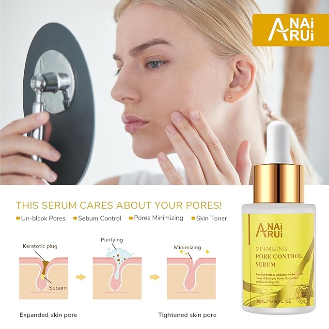 ANAI RUI Pore Minimizer Serum, Pore Minimizer for Face, Pore control,Minimizing, Shrinking, Tightening Pores, Refine Skin Texture 1 fl.oz