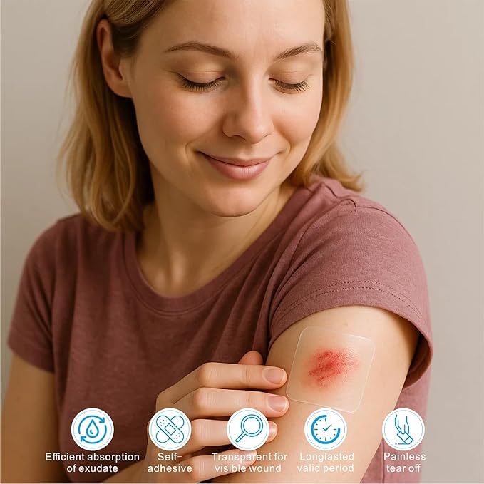 Hydrocolloid Healing Patches, 10 Count Premium 4"x4" Thin Adhesive Bandages for Blisters, Burns, Pressure Sores & Acne Treatment - Sterile Waterproof Cushioning with Extended Wear Technology