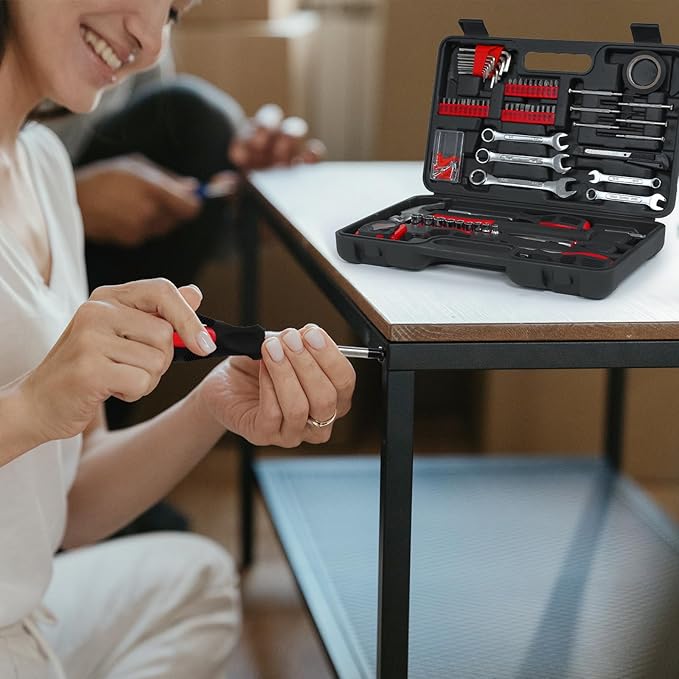 149-Piece General Hand Tool Kit - Essential Home Toolkits with Plastic Toolbox Storage Case for all Purpose, Complete Tool Set for Women, Men, College Students, Dorm, DIY Enthusiast (Red)