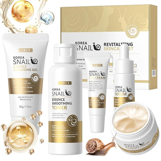 Skin Care Set, Face Snail Revitalizing Skin Care Sets & Kits, Facial Beauty Skincare Gifts for Teenage Girls with Cleanser,Toner,Serum,Eye Cream,Face Cream, Firming Hydrating Skin Care Christmas Gifts