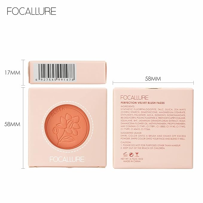FOCALLURE Powder Palette Blush, Matte Mineral Blush Powder, Blendable, #502