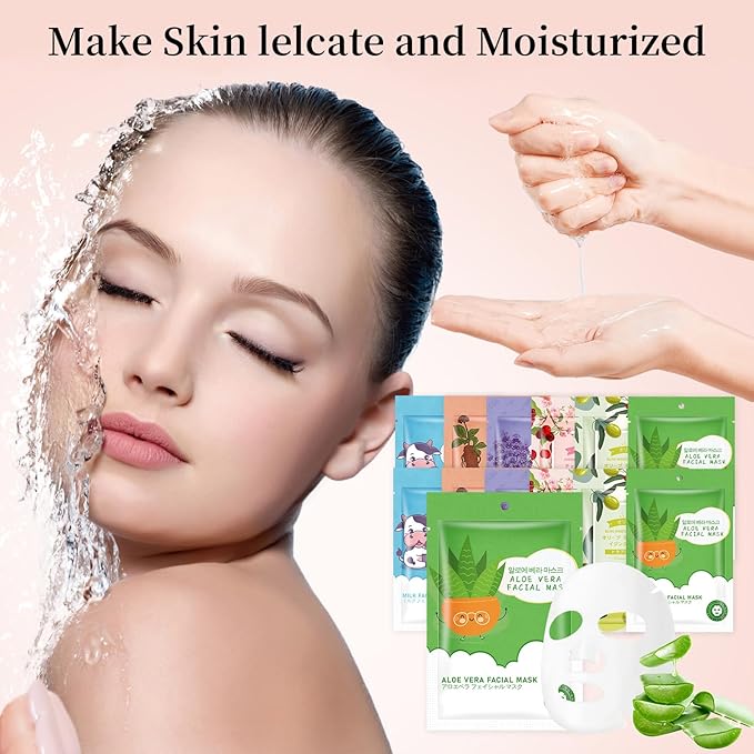 30 Sheets Face Masks Skincare for All Skin Types, Facial Masks for Women Skin Care, Hydrating Face Masks Suitable for Sensitive Skin, Bulk Moisturing Face Mask Gifts for Face Spa