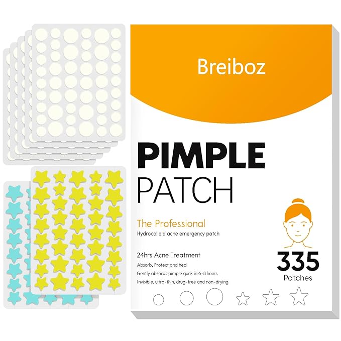 Pimple Patches for Face 335 Patches-255 Round & 80 Star Cute Coloful Acne Patches,Hydrocolloid Pimple Patch Colorful Spot Stickers w/Tea Tree, Salicylic Acid & Cica Oil| Classic & Fashion Zit Covers