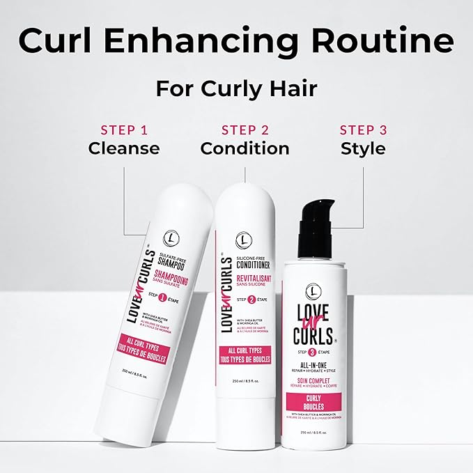 Love Ur Curls - Shampoo & Conditioner Set with All in One Curl Cream Styler for Curly Hair, 3 Step System for Repair and Moisturizing
