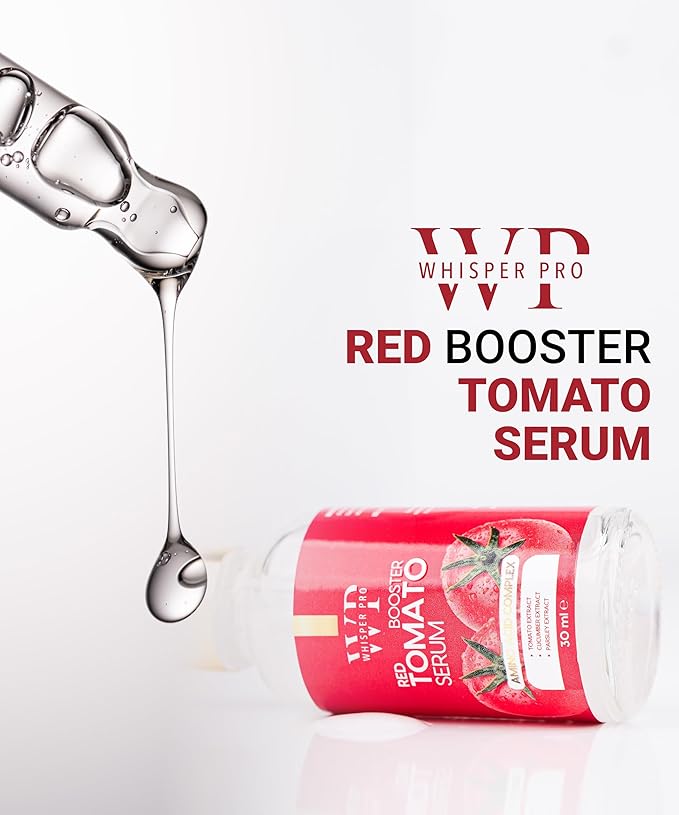 Whisper Pro Red Tomato Face Moisturizing Serum 100% Vegan 1 fl oz. - Anti Aging and Hydrating Formula - Evening Skin Tone - Strengthening Skin Barrier - Lycopene Face Skin Treatment Serum