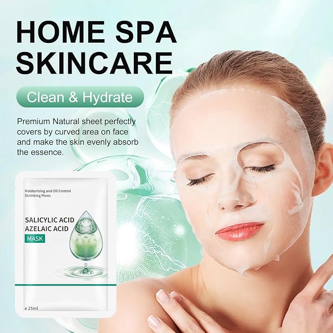Facial Masks Skincare for Women,Salicylic Acid Moisturize Face Mask Sheet for Girl,Hydrating Face Mask for All Skin Types,Dry Skin & Sensitive Skin(10-Packs)