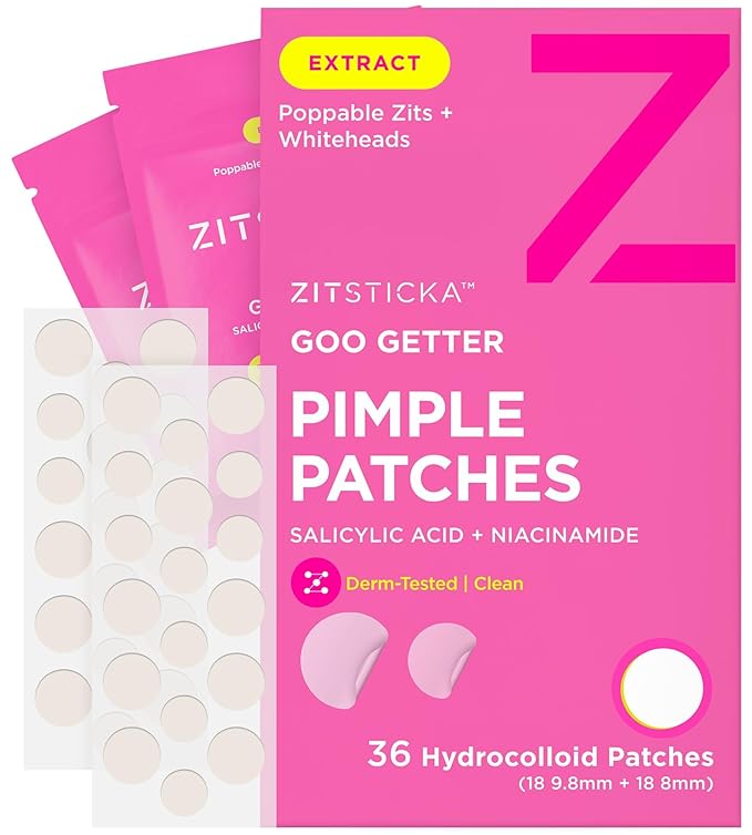 ZitSticka Pimple Patches for Face and Body, Hydrocolloid Patches to Cover Zits, Acne Patches or Zit Spot Stickers, Body Patch (GOO GETTER 36 Pack)