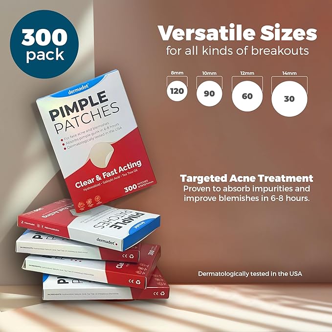 Acne Pimple Patches For Face - Clear Hydrocolloid Acne Patch Zit Stickers - Pimple Patches Salicylic Acid & Tea Tree Oil - Invisible Dots Spots For Sensitive Skin Blemish & Pimples Parches (300 Pack)