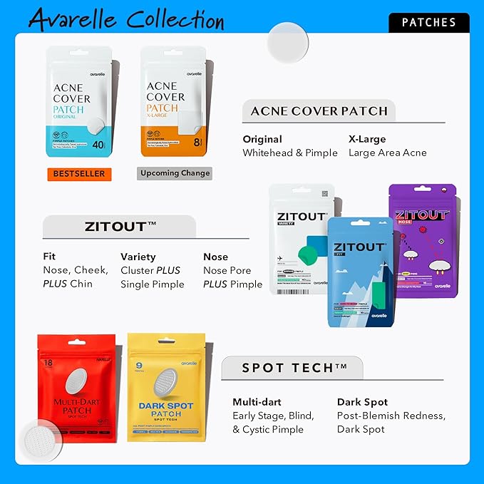AVARELLE Acne Cover Patches, Eligible Hydrocolloid Pimple Patches for Face with Tea Tree Oil, Korean Skincare Zit Patches for Face | HSA Store Eligible Items | Vegan, Cruelty-free