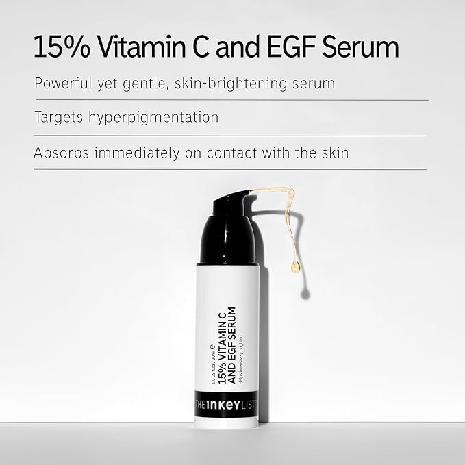 The INKEY List 15% Vitamin C and EGF Serum 1 Fl Oz, Reduces Hyperpigmentation, Rejuvenating Skin Care, Vegan Friendly, Suitable For All Skin Types