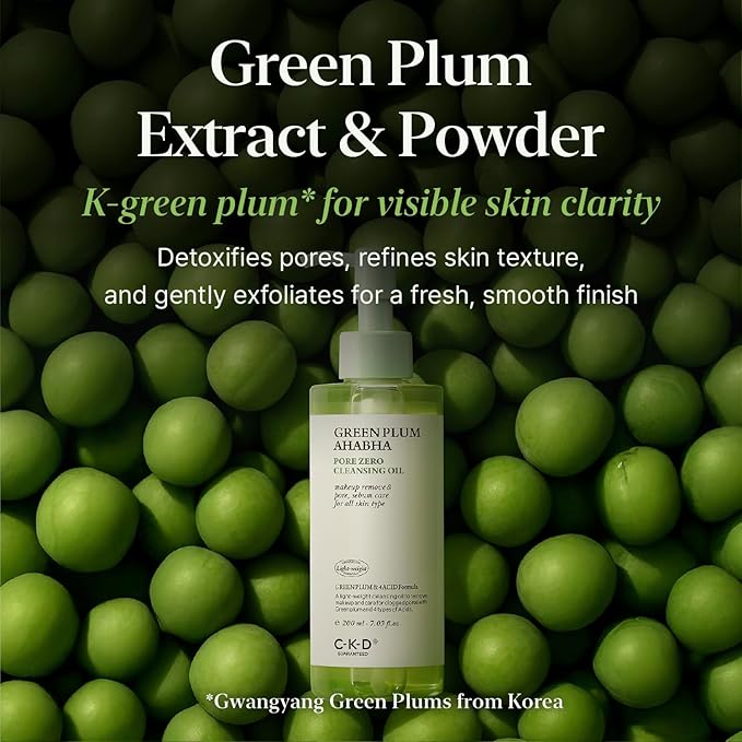 CKD Green Plum AHA·BHA Pore Zero Cleansing Oil - Lightweight Face Oil Cleanser with 4-Acid Complex, Fast Emulsifying, Removes Makeup & Sebum, Hydrating & Low-Irritation. Korean Skincare. 7.03 fl oz