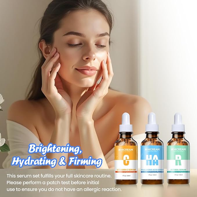 Face Serum Set 3-Pcs Set, Includes Vitamin C, Hyaluronic Acid & Retinol - Skin Care Set for Brightening, Firming, Hydrating - Facial Skin Care Set for Fine Lines, Dark Spot Corrector