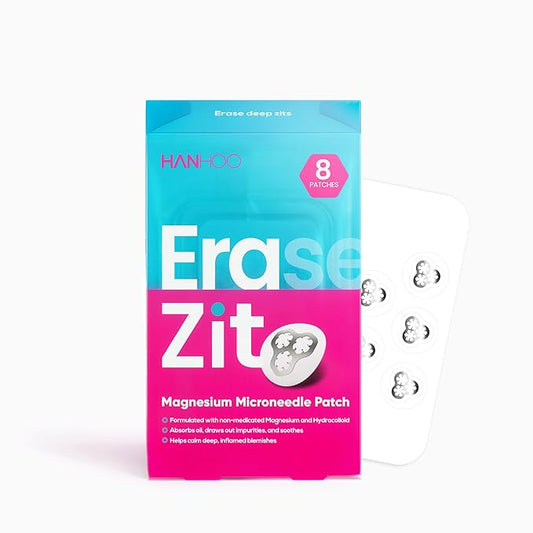 Hanhoo EraseZit Magnesium Microneedle Patch, 8 Microneedle Patches, Hydrocolloid Pimple Patches, For Deep Pimples, Calms Angry Zits, Acne Spot Patches, Microdot Pimple Patches, Korean Skincare