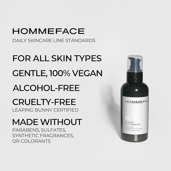 HOMMEFACE All-in-One Face Toner & Moisturizer for Men, 5.07 fl. oz., Lightweight, Alcohol-Free, After Shaving, for Dry, Combination & Oily Skin