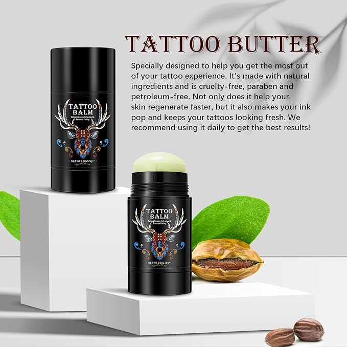 2pack Tattoo Aftercare Butter Balm, 2.6 oz, Old & New Tattoo Moisturizer Healing Brightener for Color Enhance, Natural Organic Tattoo Cream