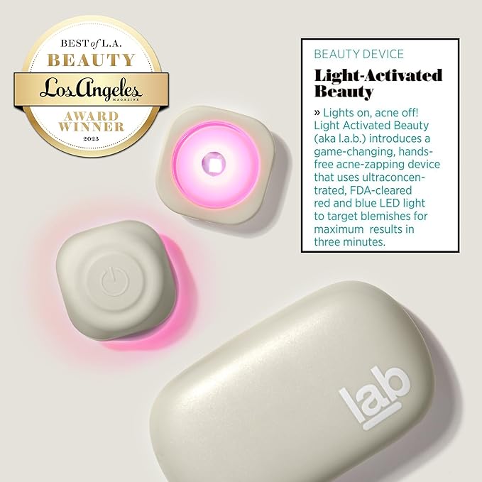 l.a.b Light Therapy Acne Patch, 2-Pack, LED Red and Blue Light Hydrocolloid Acne Patches, Fast Acting 3 Minute Skin Care Pimple Patch Spot Regimen for Zits, Blemishes, 60 Uses