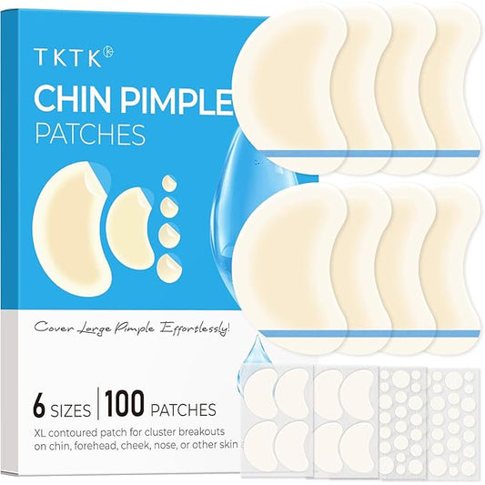 TKTK Chin Pimple Patches (100 Count 6 Sizes), XL Contoured Hydrocolloid Chin Patch 62x42 mm, Large Acne Patch for Face Blemishes Zit Breakouts, Maximum Absorption Overnight Stickers
