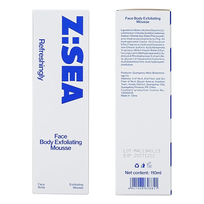 Z:SEA Face Wash, Gentle Exfoliating Cleanser with Hyaluronic Acid, Facial Foaming Cleanser Removes Dead Skin Cells for Soft, Smooth, Hydrated Skin (110ml/3.72 fl.oz.)