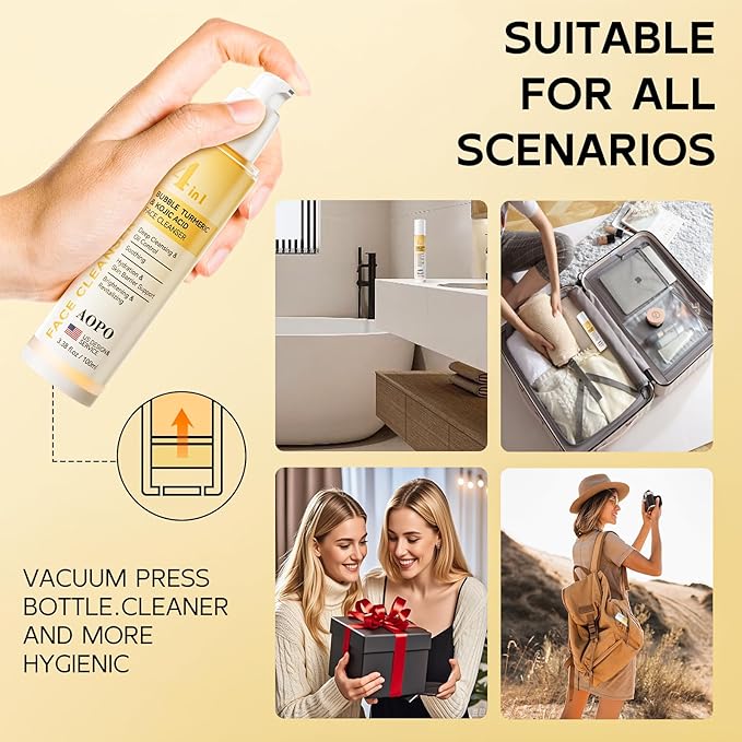 4 in 1 Bubble Turmeric & Kojic Acid for Face Cleanser - Turmeric Face Wash Foaming Cleanser - Exfoliation Deep Cleansing of Facial Skin - Suitable for Sensitive Skin - 3.38OZ