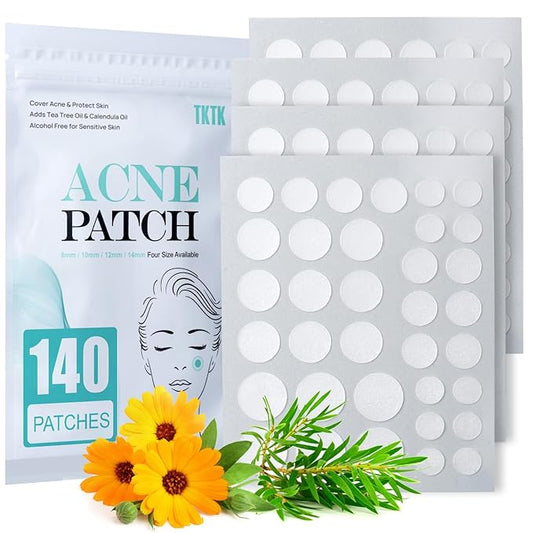 Pimple Patch Acne Patch, 4 Sizes 140 Patches Acne Absorbing Cover Patch, Hydrocolloid Invisible Acne Patches for Face Zit Patch Acne Dots Tea Tree, Calendula Oil