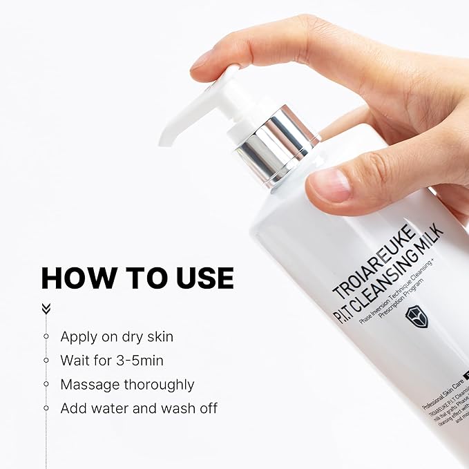 TROIAREUKE PIT Cleansing Milk I Deep Cleansing Daily Facial Cleanser for All Skin Types, Dry, Hydrating Face Mask with Antioxidants, Vitamins, Moisturize Korean Aesthetic Skin Care 6.08 fl oz