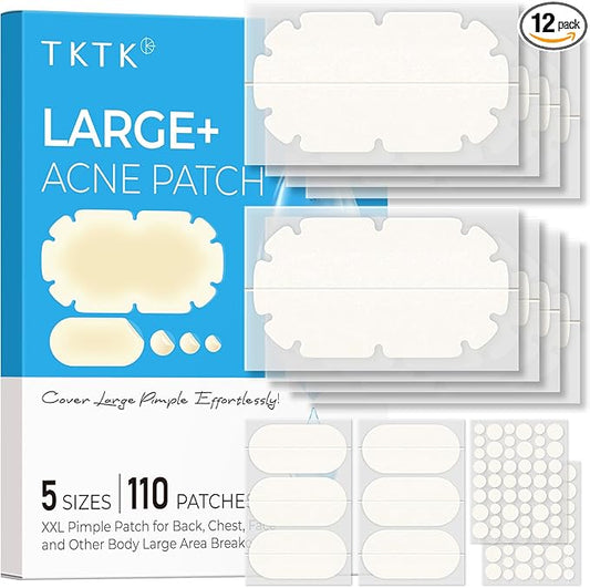 TKTK XXL Pimple Patches for Body, Large Hydrocolloid Acne Patches, 5 Sizes Big Hydrocolloid Bandages for Back, Chest, Shoulders Zit Breakouts, Blemish Patches for Face (Oval, Dot 110 Count)