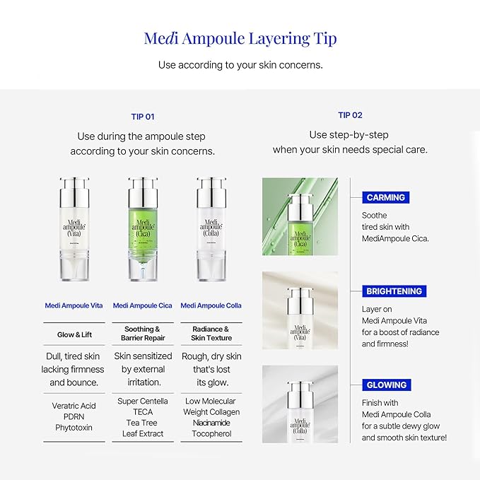 MILLIMILLI MediAmpoule – Colla Serum | Hydrating Collagen Face Ampoule with Niacinamide, Vitamin C & E | Brightening, Anti-Aging Korean Skin Care Serum for Radiant, Glowing Skin, 15ml