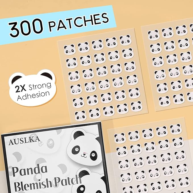 AUSLKA Panda Pimple Patches - 300 Patches, Hydrocolloid Spot Dots - Blemishes Patch - Facial Skin Care, For Zits, Blemishes, & Breakouts
