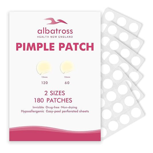 Albatross Health New England Invisible Pimple Patches for face, plain Hydrocolloid Acne Patches, HSA FSA eligible, Spot Dots Cover, Zit Blemish Patch, 2 Sizes 180 Counts