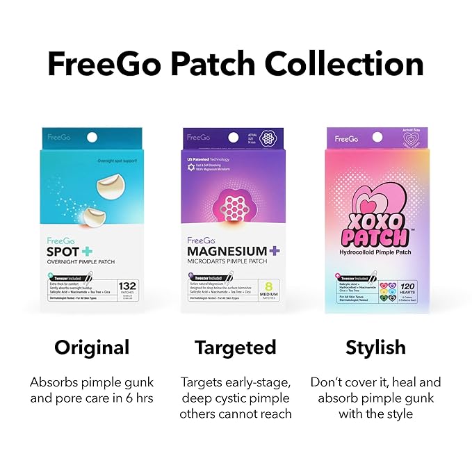 FreeGo Hydrocolloid Acne Patches for Face, Large Pimple Patches for Breakouts, Zit, Blemish Spot, Facial Stickers, Korean Pimple Patches
