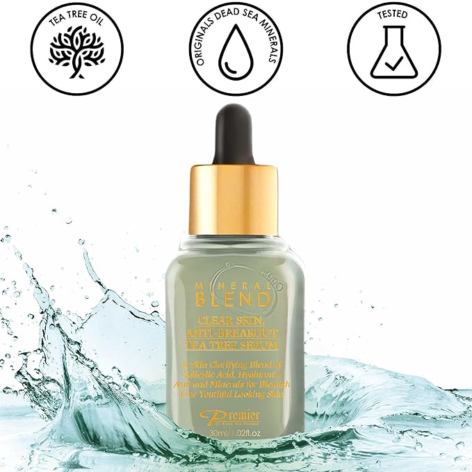 Clear skin, Anti-breakout Tea Tree serum for face and acne with Vitamin C,Salicylic Acid, Hyaluronic Acid and Minerals for blemish free youthful looking skin 1.02 Fl.Oz