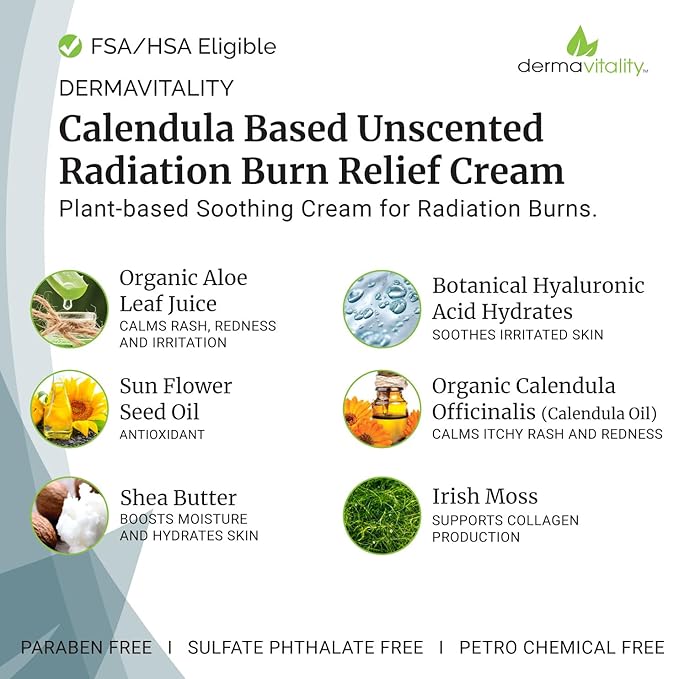 UltimateVitality Unscented Radiation Burn Relief Cream – Calendula Cream for Radiation Patients, Natural, Organic, Paraben, Pthalate Free - 2 ounces