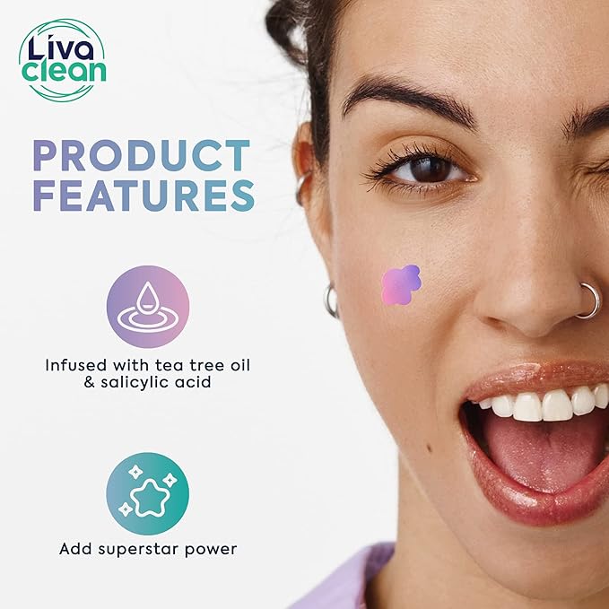 LivaClean 240 CT Holographic Cute Acne Patches - Space Edition w/Salicylic Acid & Tea Tree Oil for Face - Hydrocolloid Star Pimple Patches