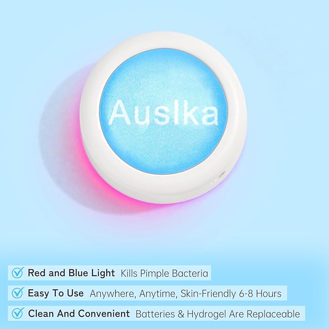 AUSLKA Light Therapy Pimple Patch, LED Red and Blue Light Hydrocolloid Zit Patches, Spot Dots for Blemishe, 6-Packs, Use 6-8 hours (Blue, Eliminate Pimple Patch)