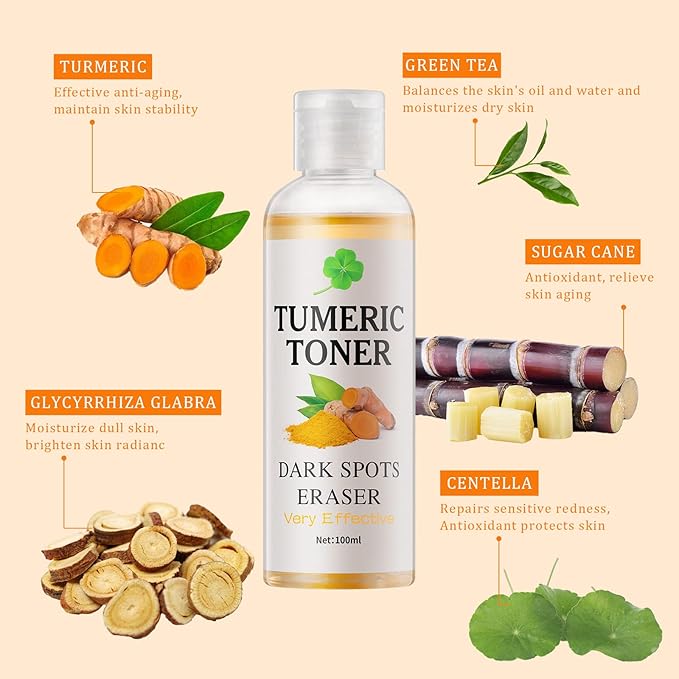 Toner for Dark Spots Turmeric Dark Spot Corrector Toner, Facial Toner for Acne Prone Skin, Dark Spot Remover for Face Hydrating Face Toner for Women, Moisturizing Toner Face for Dry Oily Skin- 4OZ