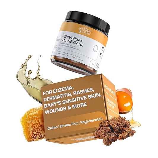 Universal Flare Care | Essential Oil Free | Relief for 100+ Skin Issues | Eczema, Dermatitis, Psoriasis, Rashes, Baby's Skin Issues, Hidradenitis, Chafing, Sores, Wounds | With Propolis & Egg Yolk 4oz