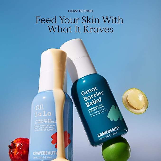 KraveBeauty New Great Barrier Relief, Soothing Skin Barrier Repair Serum, Contains Tamanu Oil to Soothe and Calm Redness, For All Skin Types, Vegan & Cruelty Free, 1.52 fl oz