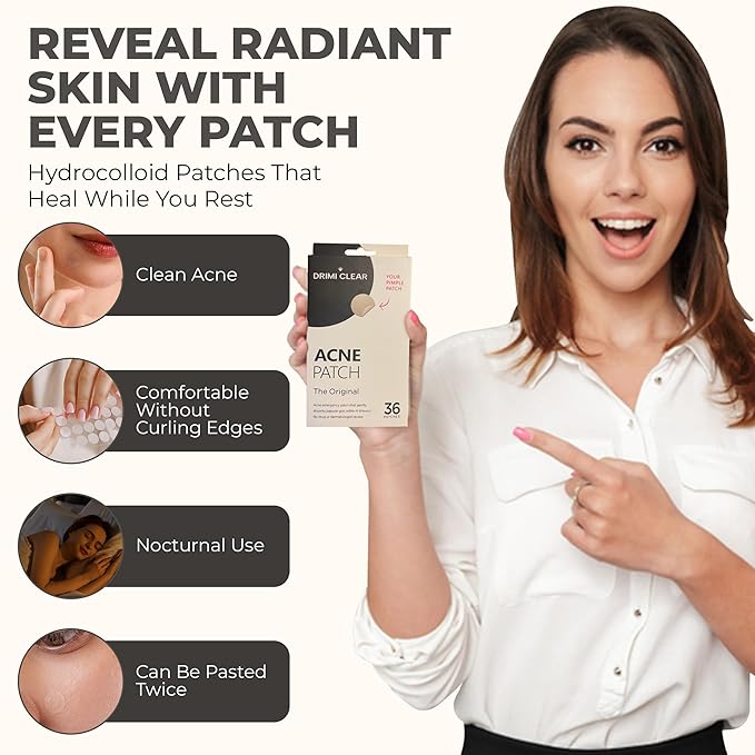 Drimiclear™ - #1 Hydrocolloid Acne Pimple Patch for Covering Zits and Blemishes in Face and Skin, Vegan-friendly and Not Tested on Animals (36 Count)