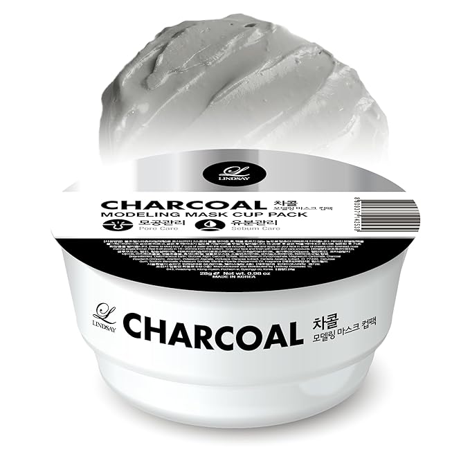 LINDSAY Charcoal Modeling Mask Cup Pack - Korean Skin Care Face Mask Modeling Pack – Single-Use Deep Pore Cleansing Face Mask w/Spatula Spoon – Spa Facial Peel-off Mask (6 ea, 0.36 lb)