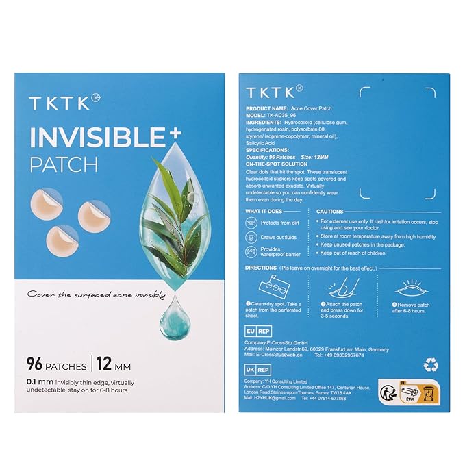 TKTK Pimple Patches, 12mm Invisible Acne Patches for Face with Salicylic Acid, 0.01cm Extra Thin Outer Edge, Hydrocolloid Zit Patch for Pustule, Whitehead, Cystic Acne Spot, 96 Count