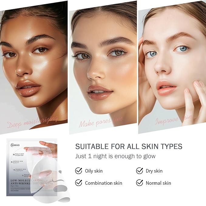 Low Molecular Weight Collagen Overnight Hydrogel Mask, Enhances Skin Elasticity, Reduces Pores, Transforms from White to Transparent Upon Absorption Skin Care Treatment,