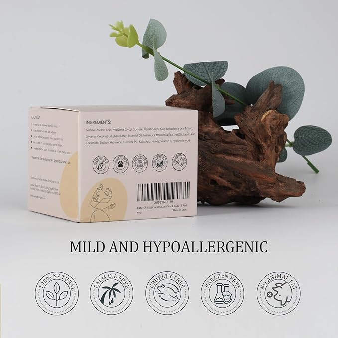 Kojic Acid Soap Dark Spot Remover, Honey Glow Turmeric Soap for Hyperpigmentation, with Kojic Acid, Turmeric, Shea Butter, Coconut Oil, Vitamin C, Skin Brightening for Face & Body, 3 Bars