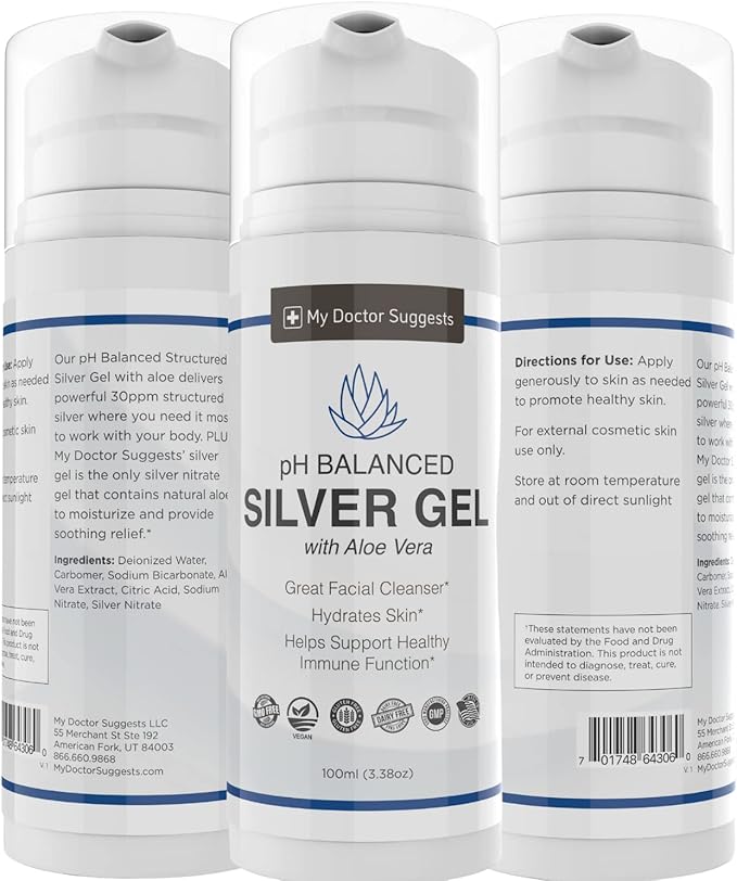 Extra Strength Colloidal Silver Gel 30ppm with Aloe Vera - pH Balanced Structured Silver - Triple Strength Soothe & Relieve - Easy Pump Bottle, 3.38Oz (4 Pack)