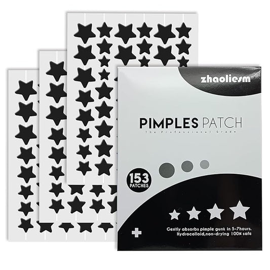 Black Star Pimple Patches for Face, 153 Counts Hydrocolloid Star Acne Patches, Cute Zit Covers for Face, Spot Stickers with Tea Tree, Salicylic Acid and Cica Oil