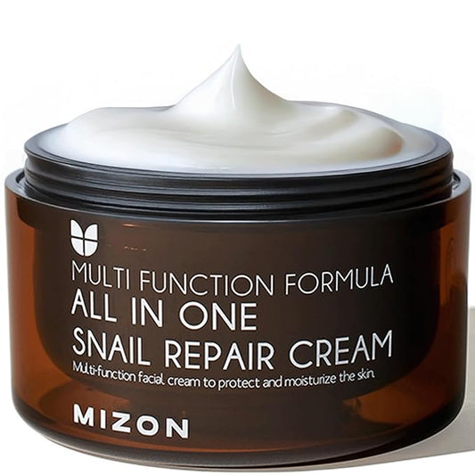 MIZON AllinOne Snail Repair Cream Korean Face Moisturizer with Snail Mucin 12 Natural Extracts Hydrating & Nourishing Cream for Fine Lines Wrinkles & Blemish Care – BigPresentation(4.06 fl oz)